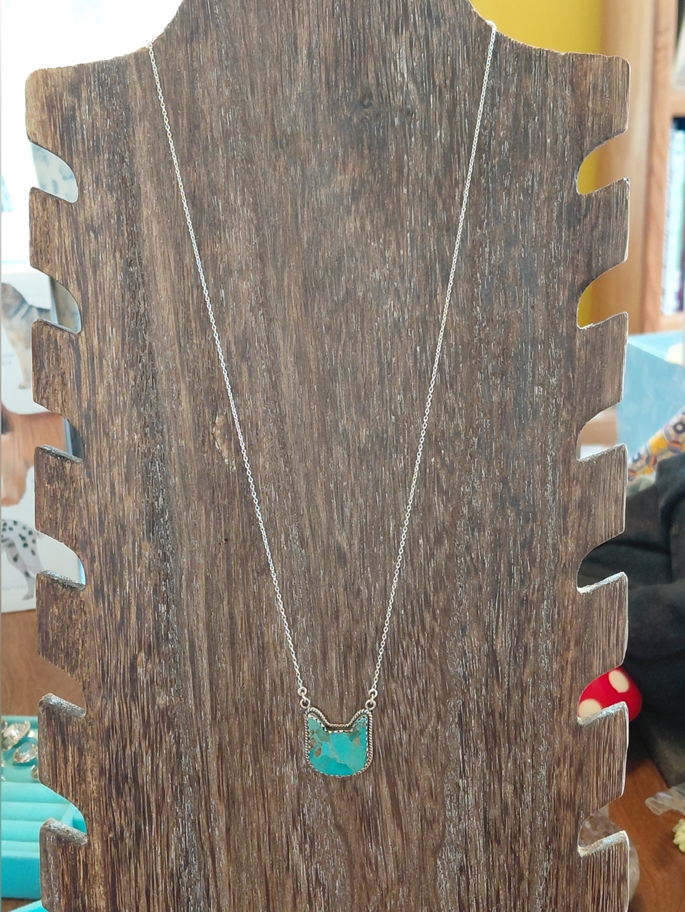 Turquoise Cat Silhouette Sterling Silver Pendant Necklace - Picture 6 of 8